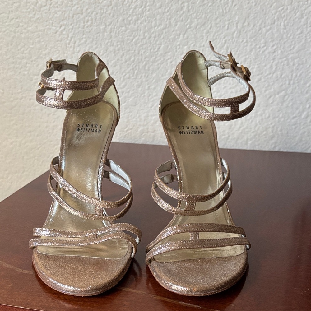 Stuart Weitzman Gold Metallic Strappy Heels
